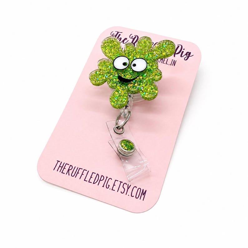 Portatarjetas de identificación con diseño de gérmenes - Clip para mocos - Cordón con diseño de gérmenes - Mosquetón para enfermera, adorno intercambiable, tarjeta de identificación de enfermera registrada, enfermera escolar