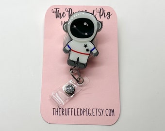 Astronaut Badge Reel - CLip - Lanyard - Carabiner - interchangeable topper, science teacher gifts , stocking stuffers for teachers, space