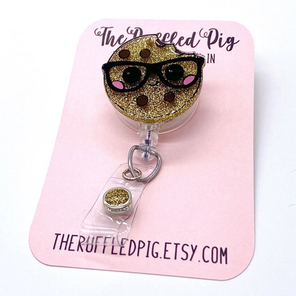 Chocolate Chip Cookie Retractable Badge Reel, RN ID Holder, Glitter Nurse Key Card, Sweet Tooth Treat, Medical Gift, Dessert Accessories