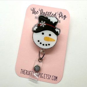 Snowman Badge Reel: Lanyard, clip, carabiner, teacher lanyard,  cute Christmas gifts for nurse teacher RN winter