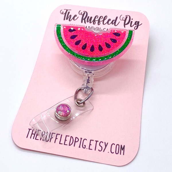 Watermelon Retractable Badge Reel, RN ID Holder, Glitter Nurse Key Card, Summer Fun, Medical Gift, Fruit Accessories