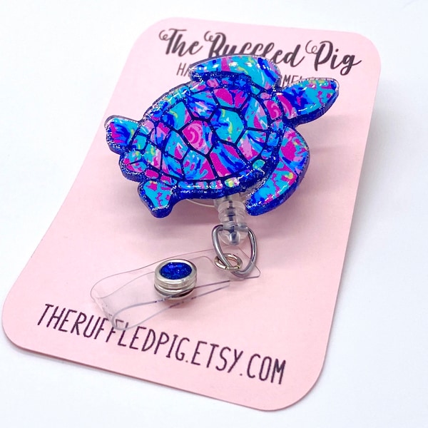 Sea Turtle Retractable Badge Reel, Aloha ID Holder, Beach Girl Glitter RN Key Card, Hospital Nurse Gift, Summer ID Holder, Seaturtle