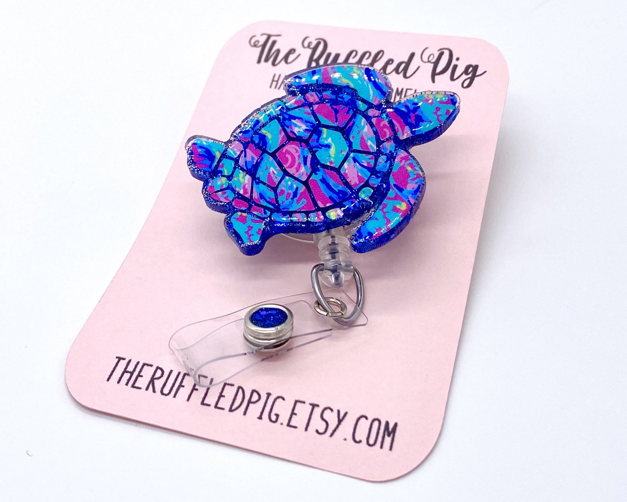 Sea Turtle Retractable Badge Reel, Aloha ID Holder, Beach Girl Glitter RN Key Card, Hospital Nurse Gift, Summer ID Holder, Seaturtle