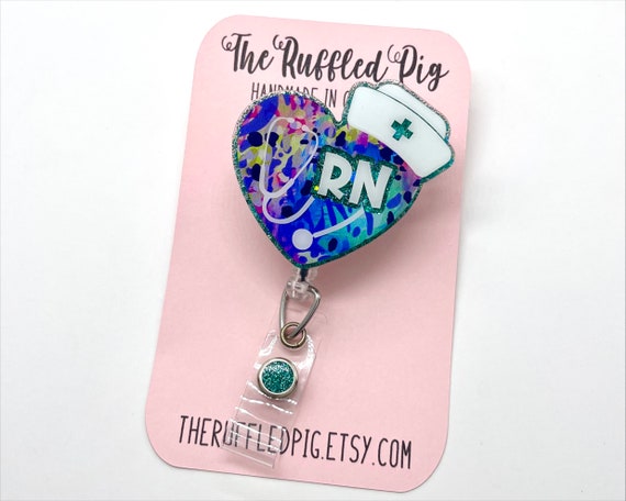 Nurse Heart Hat Retractable Badge Reel, Print ID Holder, Glitter RN Key Card,  Hospital Nurse Gift, ID Tag 
