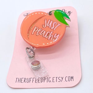 Just Peachy Retractable Badge Reel, RN ID Holder, Cute Peach Badge Reel, Teacher ID,  Georgia Nurse Gift, Sweet Summer Fruit