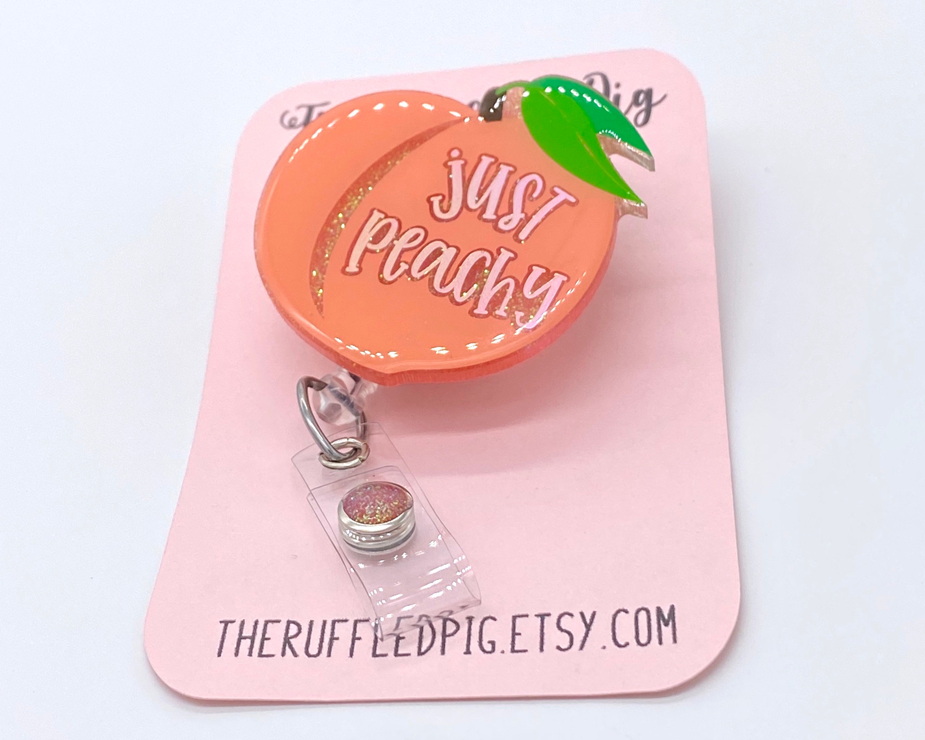 Just Peachy Retractable Badge Reel, RN ID Holder, Cute Peach Badge Re…