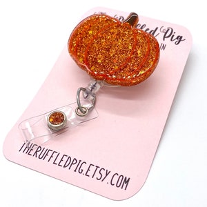 glitter pumpkin badge reel for teachers, Halloween badge clip retractable badge holder fall badge topper, boo basket stuffers for adults