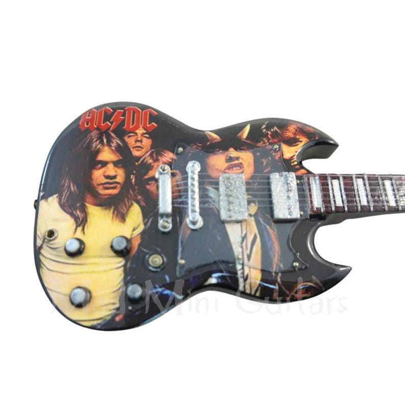 AC/DC Miniatur Gitarre | Ständer enthalten | Rock N Roll Sammlerstücke Bild 3