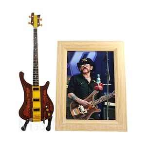 Miniature Guitar LEMMY KILMISTER - MOTORHEAD with Stand + Photo + Frame 5X7 Bass