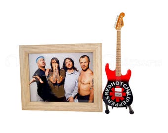 Miniature Guitar Red Hot Chili Peppers with Stand + Photo + Frame. 6x8 photo
