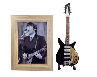 Miniature Guitar JOHN LENNON with Stand + Photo + Frame 5X7