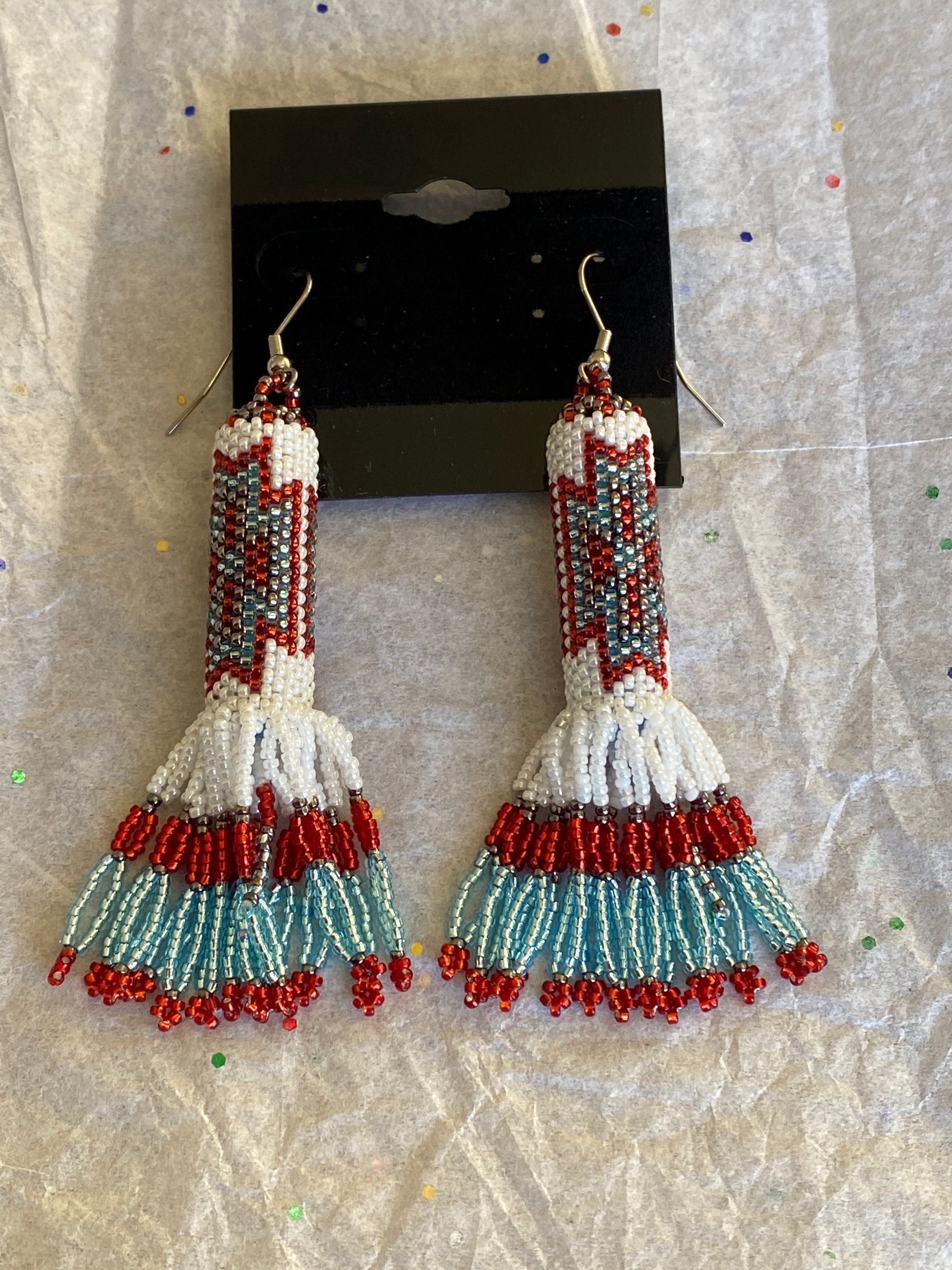 Hand Beaded Native Inspired Earrings. Unique Hand Beaded Earrings