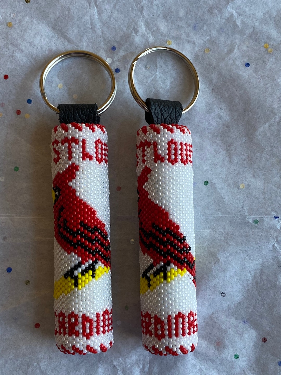 Handmade Designer St. Louis Cardinals Keychain. Hand Beaded Cardinals