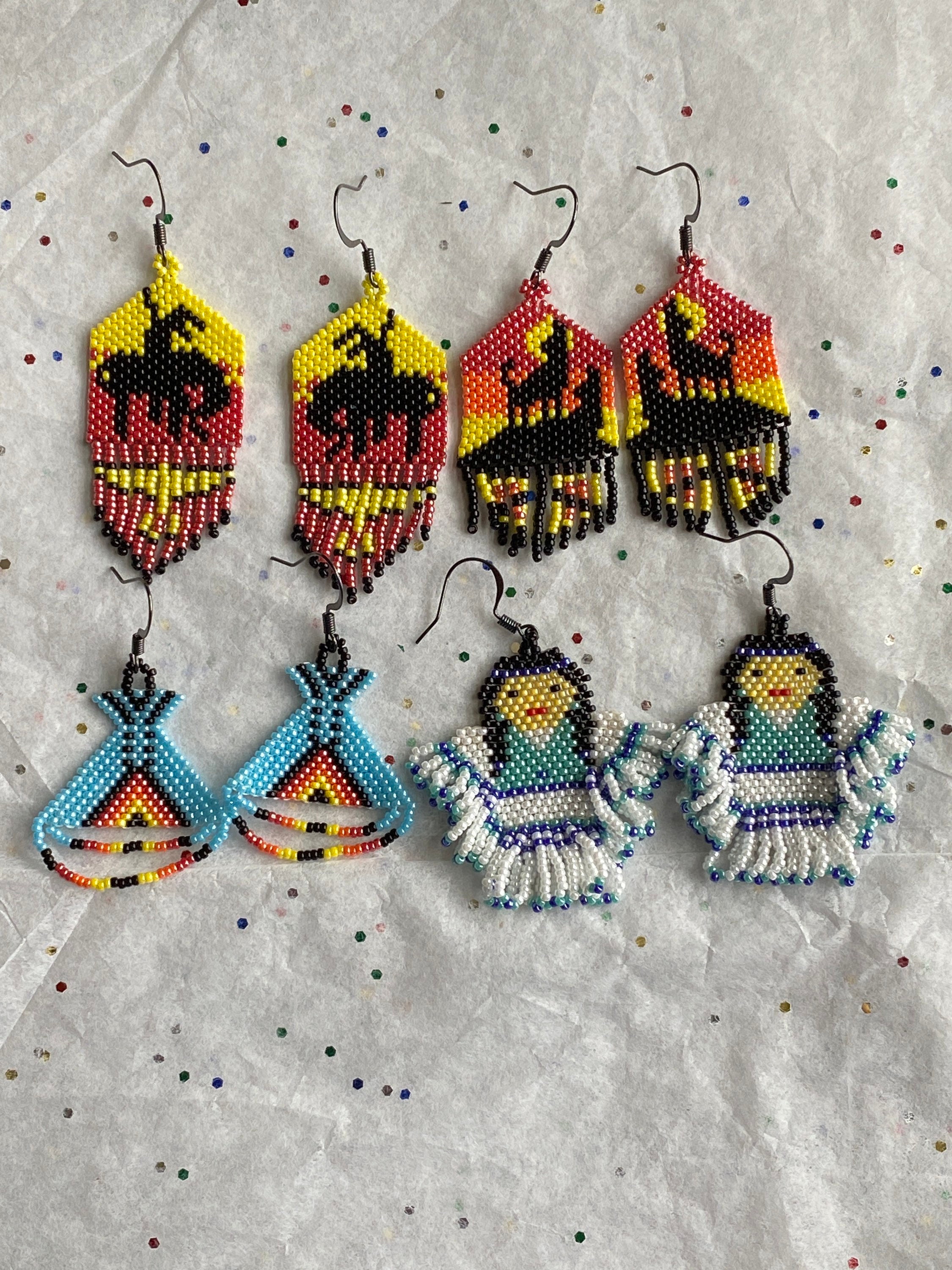 Hand Beaded Native Inspired Earrings. Unique Hand Beaded Earrings