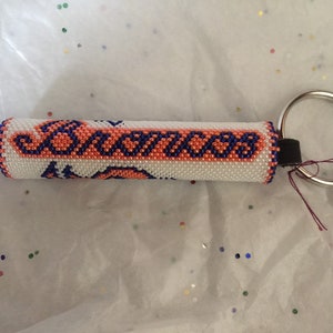Broncos hand beaded keychain