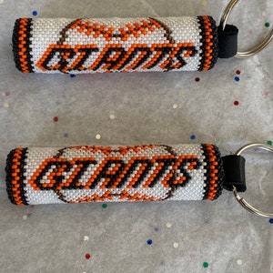 Specialty designer hand beaded San Francisco Giants baseball keychain, handmade Giants baseball keychain, NY Giants keychain