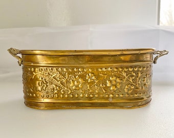 Brass Planters Hammered Oblong Planter Container Grape Design Brass Container Rustic Wedding Boho Brass Grapes Design Bohemian