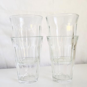 Juego de 4 vasos de cristal Duralex Picardie de estilo vintage – Vasos de bistró francés de 295 ml – Cristal templado transparente – Vajilla retro para la cocina