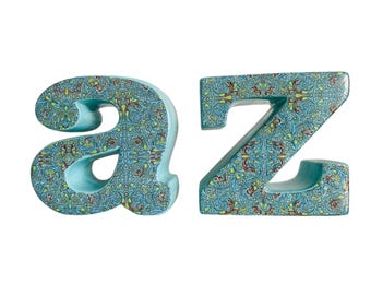 Vintage A to Z Ceramic Bookends 70s Boho Floral Design