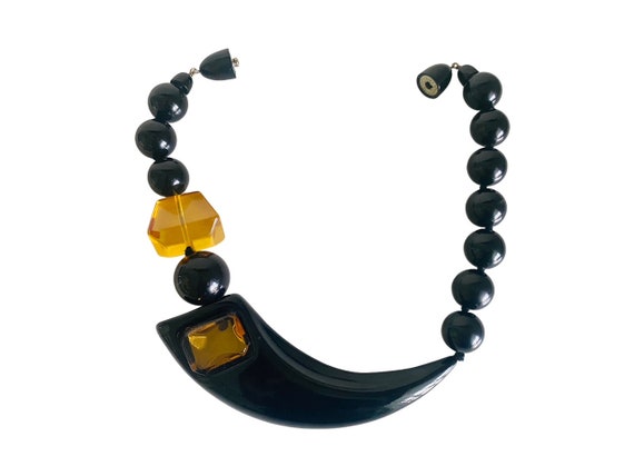Milano Italy ZE CO Necklace Lucite Black Amber Ru… - image 3