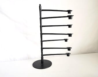 Rare Søegård Cascade Candelabra: Black Danish Modern Steel Folding Candelholder