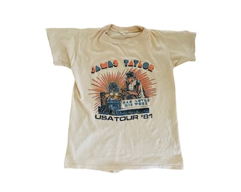 James Taylor 1981 Concert T-Shirt-Size Medium- Single Stitch 80s Tour Cream Unisex