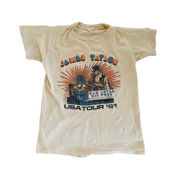 James Taylor 1981 Concert T-Shirt-Size Medium- Single Stitch 80s Tour Cream Unisex
