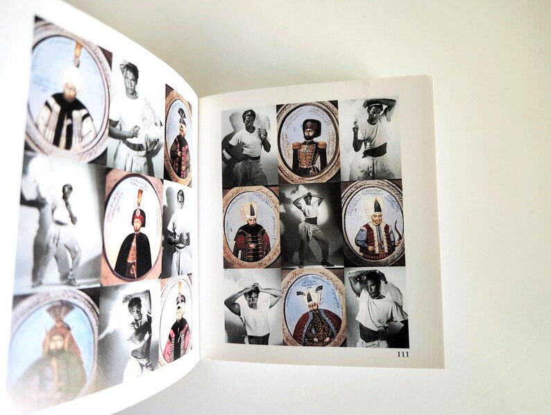 May include: A book page displaying a grid of black and white photographs featuring individuals in traditional attire, some framed in oval borders. The page includes the number 111 in the bottom right corner, showcasing various historical costumes.