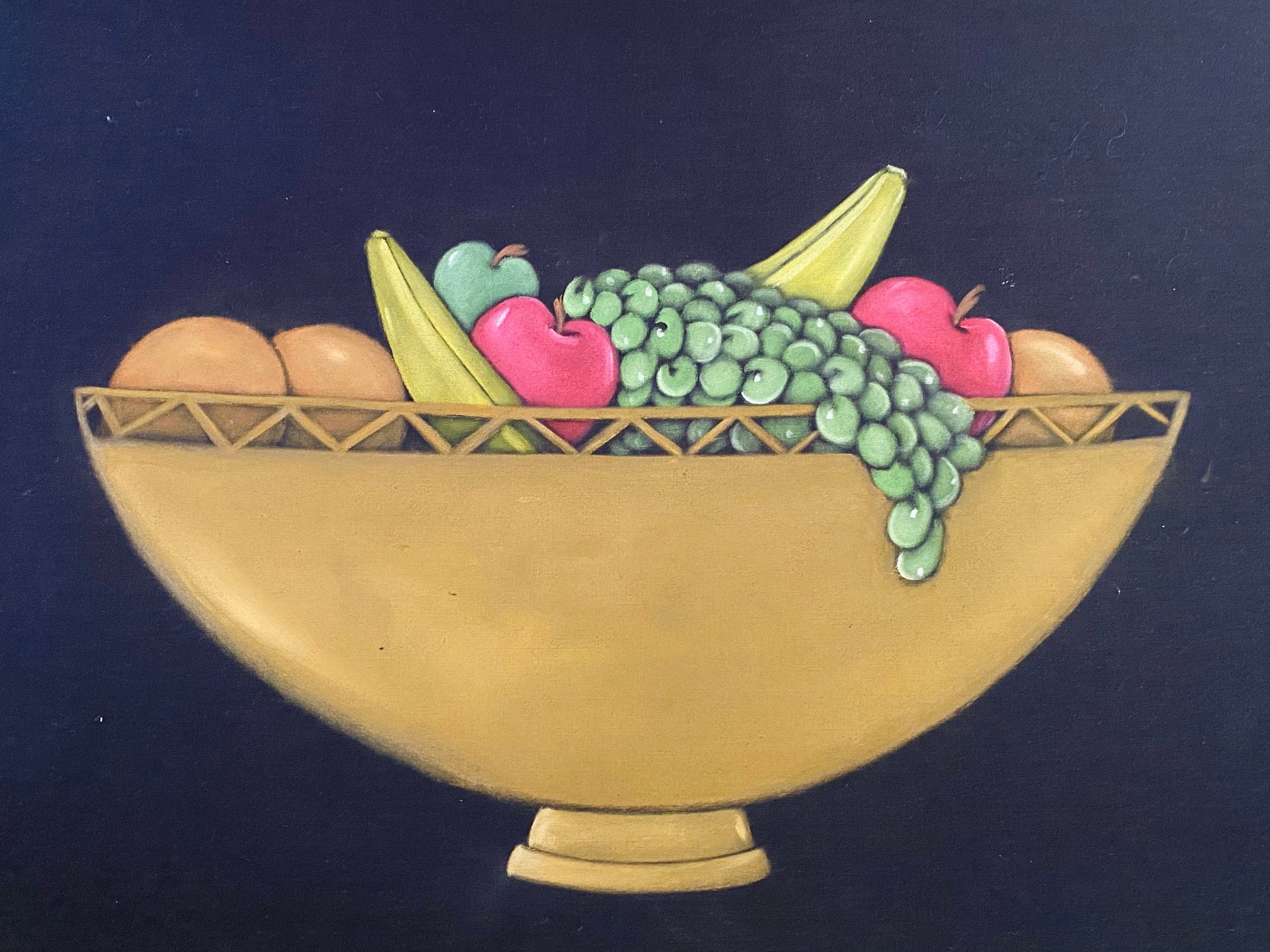 Mid Century Still Art of a Fruit Bowl On Stretched Fabric | Etsy