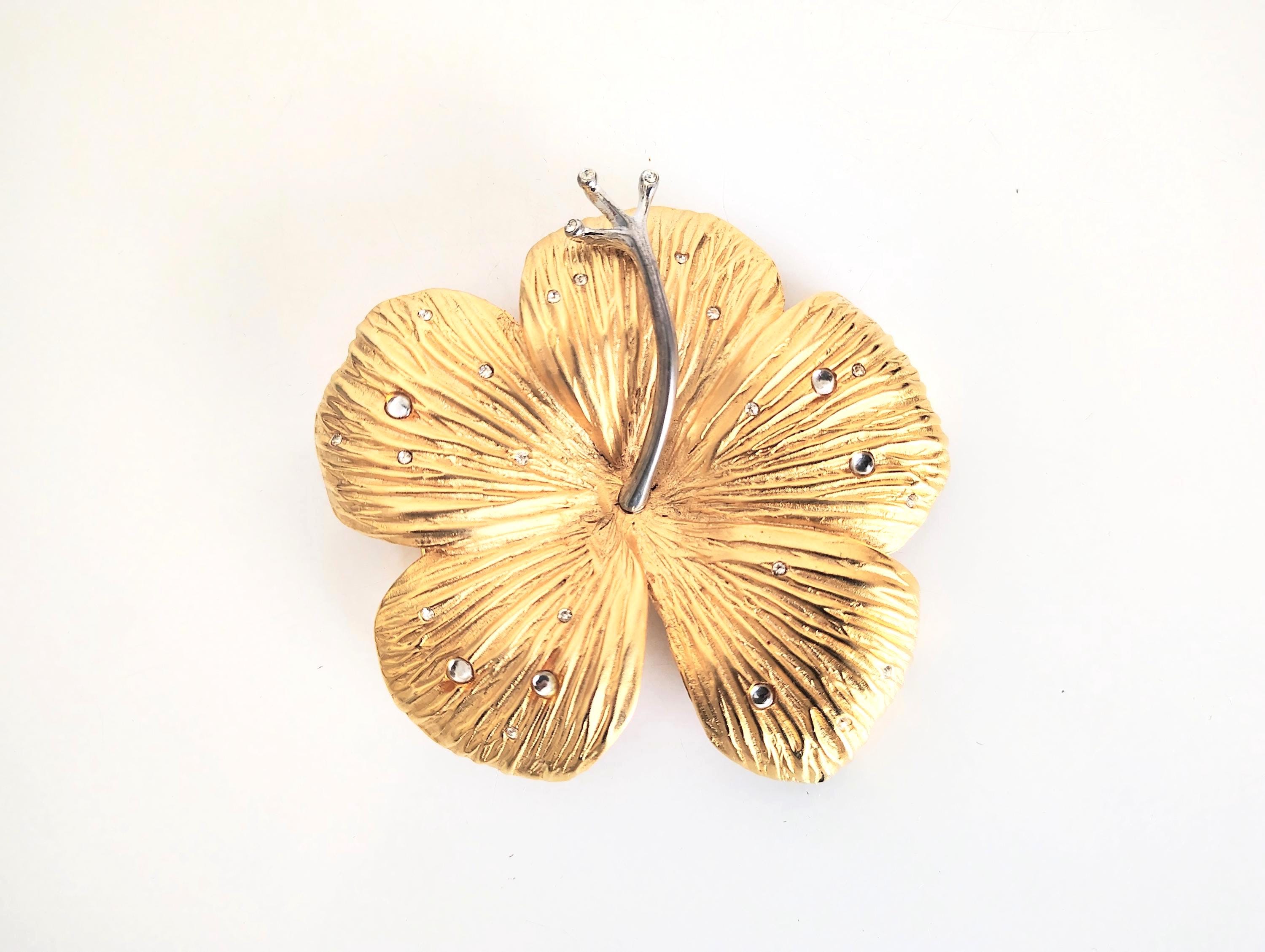Doreen Ryan 1995 Designer Signed Gold Silver Tone Flower Rhinestone Belt Buckle