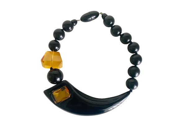Milano Italy ZE CO Necklace Lucite Black Amber Ru… - image 1