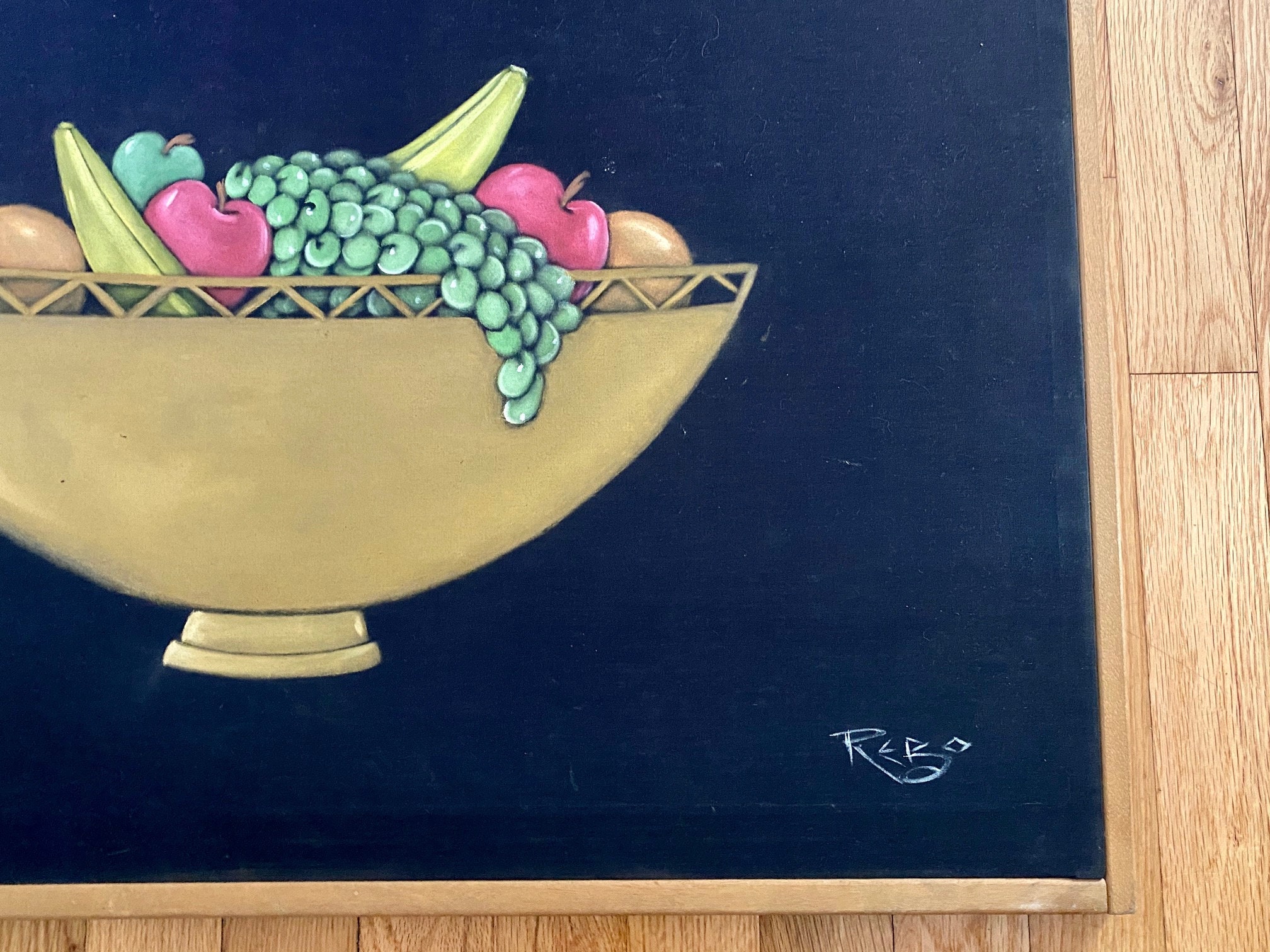 Mid Century Still Art of a Fruit Bowl On Stretched Fabric | Etsy