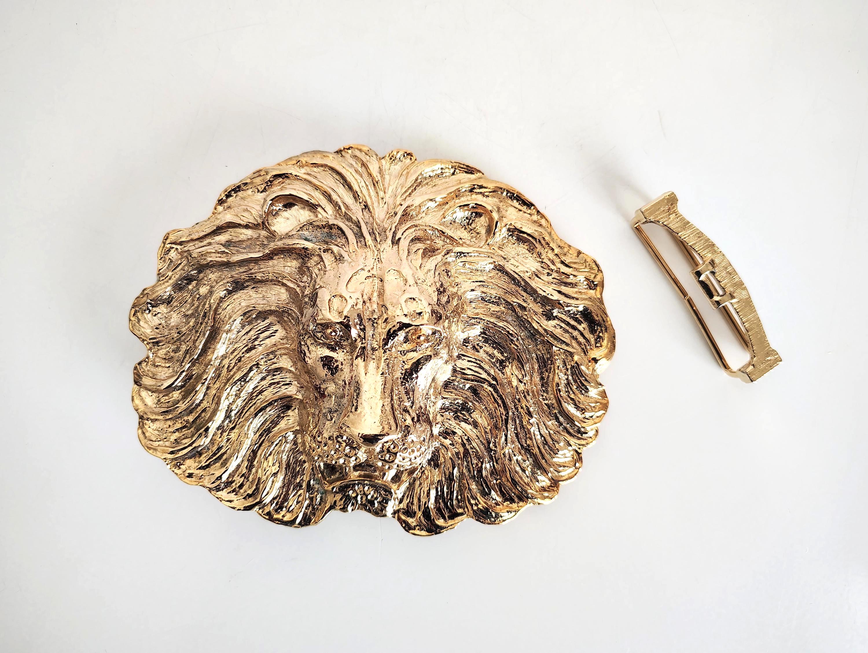 VINTAGE MIMI DI N MASSIVE ANIMALIER STYLE SCULPTURAL DIMENSIONAL LION HEAD BELT MIMI DI N Oversized Lion Head Belt Buckle 1987 Hard To Find  main image 3