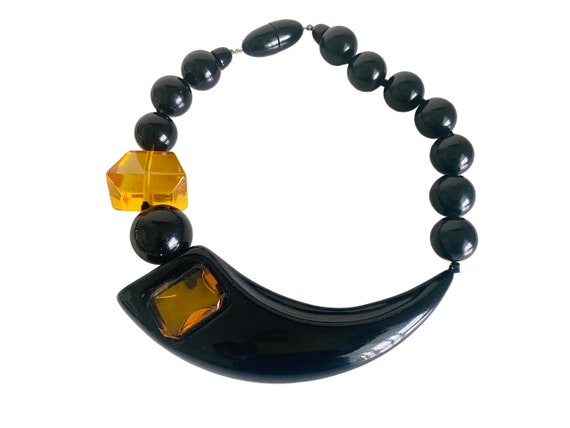 Milano Italy ZE CO Necklace Lucite Black Amber Ru… - image 2