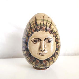 Vintage Carlos Villanueva Tonala Sun Face Pottery Egg