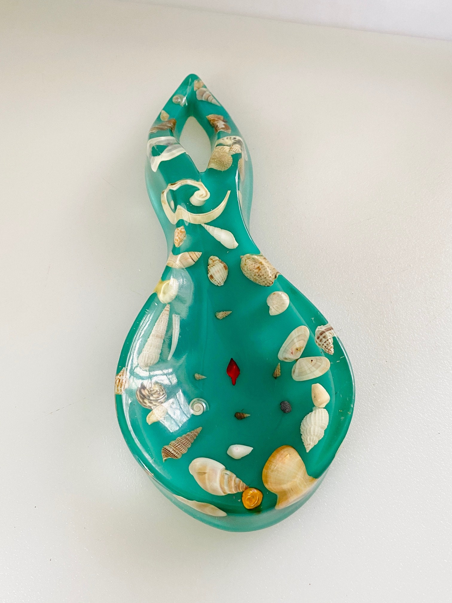 Vintage Lucite Sea Shell Turquoise Color Spoon Rest Etsy