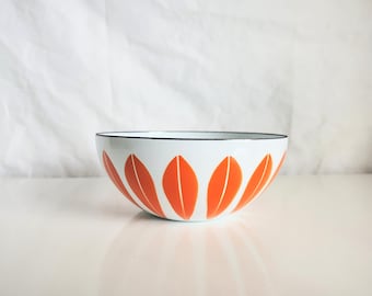 Vintage Cathrineholm Enamel Bowl Orange White Lotus Design 5.5" Diameter MCM Scandinavian Kitchen Decor Retro Mod Collectible