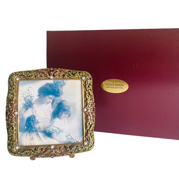 Edgar Berebi Limited Edition Square Bronze Pearl Swarovski Crystals Frame w/Box, Screwdriver and Paperwork