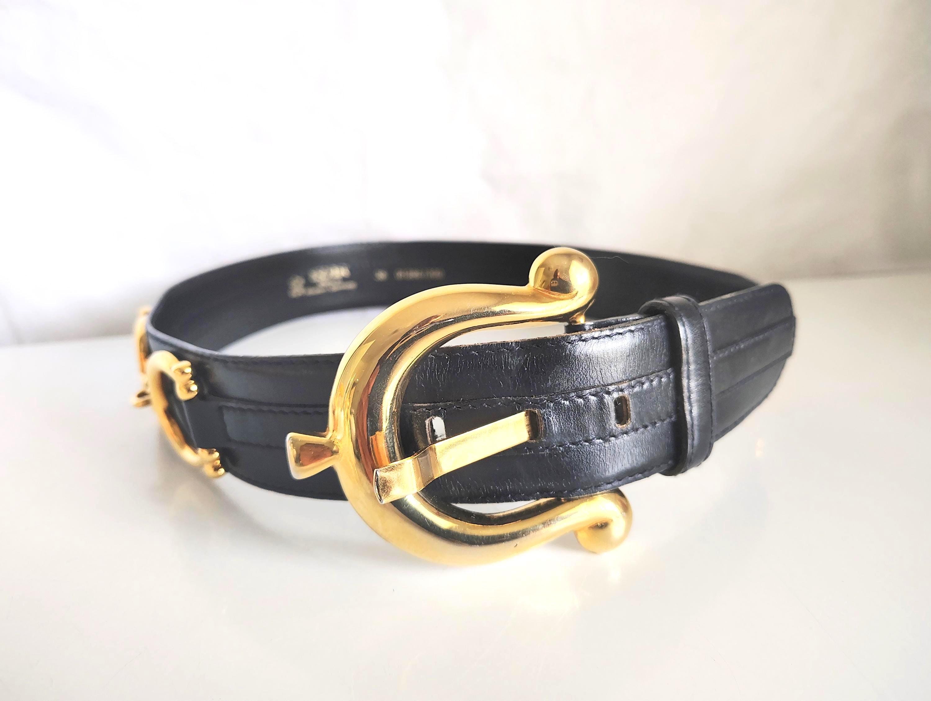 ESCADA LOGO SIGNATURE DOUBLE EE BUCKLE BELT WITH CROC EMBOSSED LEATHER Vintage Escada Belts - 10 For Sale at 1stDibs | vintage  main image 4