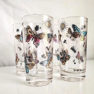 Set of 4 Georges Briard Gold Speckled Butterfly 5 1/2" Tumbler Highball Glasses