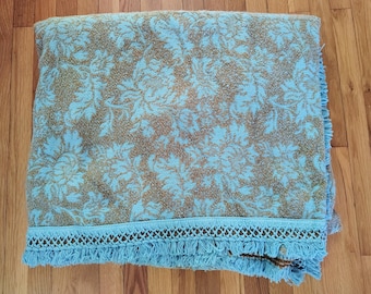 Vintage Bates Double Bedspread Teal and Taupe Matelassé Fringe Bedspread Cottage Farmhouse Bedding Textured Heirloom Blanket