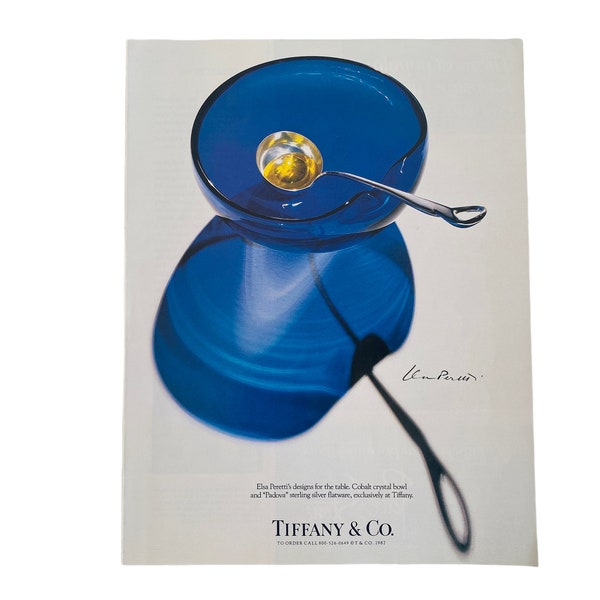 1988 Tiffany and Co. Elsa Peretti Spoon and Cobalt Crystal Bowl Print Ad