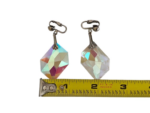 Vintage Iridescent Dangle Crystal Clip On Earrings - image 5