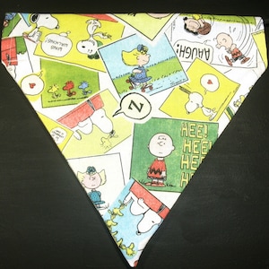 Reversible Peanuts Snoopy Comic Panels  / Blue Green Rectangle Pattern Bandana