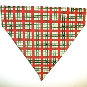 Reversible Holiday Christmas Red, Green, and Cream Plaid / Green with Gold Dots Pet Bandana