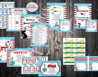 Dr Seuss Party Pack, Cat in the Hat Games, Dr Seuss Baby Shower Games, Dr Seuss Decorations, Seuss Printable Games