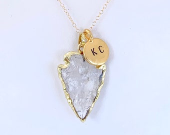 Arrowhead Quartz Necklace with Hand-Stamped Charm, Kansas City chiefs, Tarnish Resistant, 14K Gold Filled