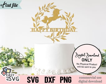 Unicorn Birthday Cake Topper SVG: Happy Birthday Cut File (Digital Download)
