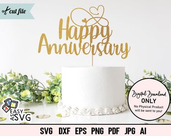 Happy Anniversary Cake Topper SVG, Wedding Anniversary (Digital Download)