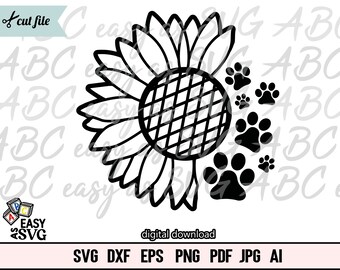 Zonnebloempootafdrukken SVG: hondenliefhebber clipart (digitale download)